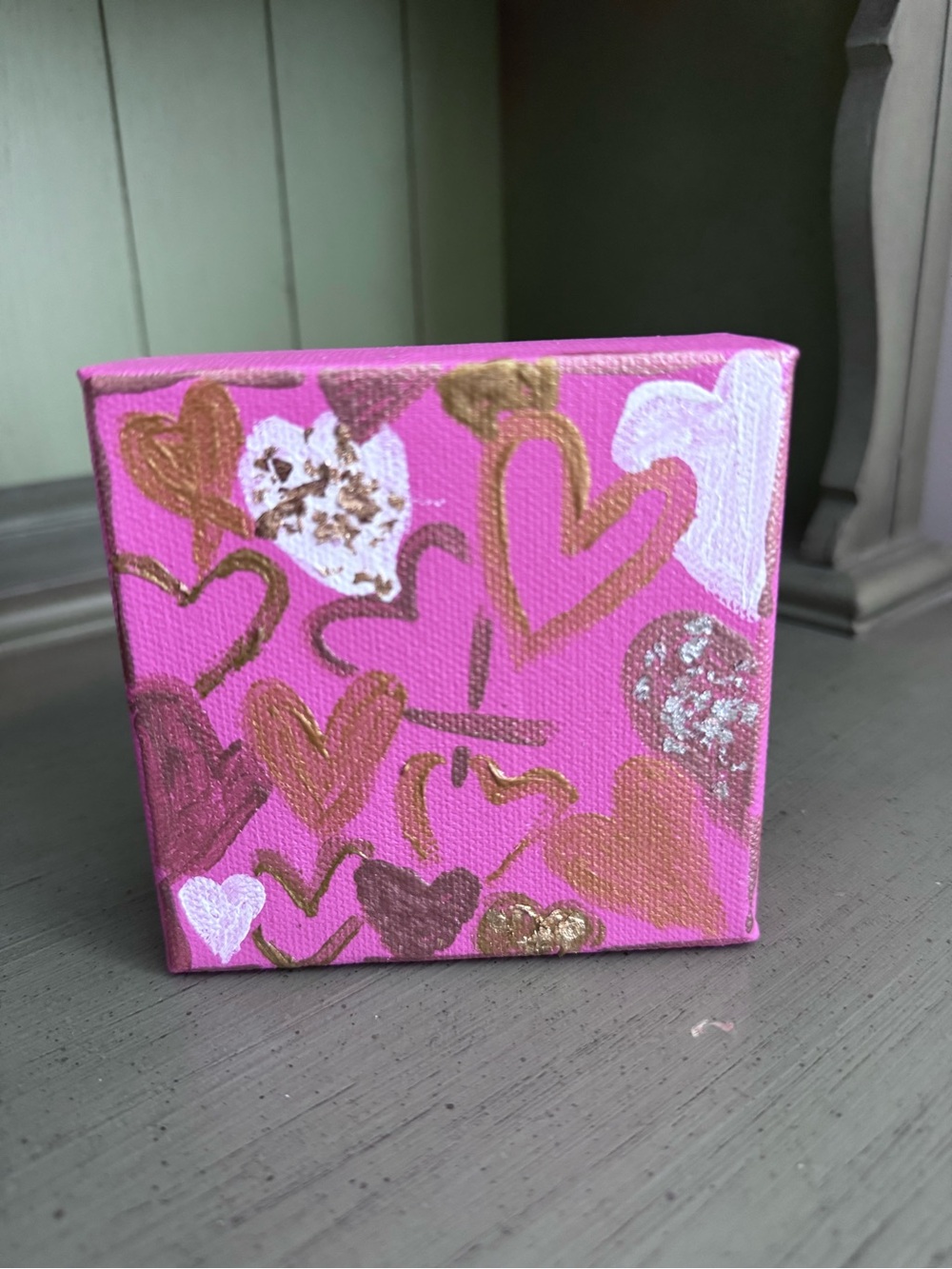 Hand-Painted Pink Heart Canvas Accent piece